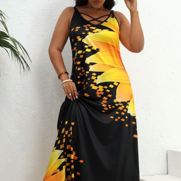 Sexy Sunflower Dress, Black & Yellow Size 2X Price is FIRM Sun1 - Picture 1 of 7